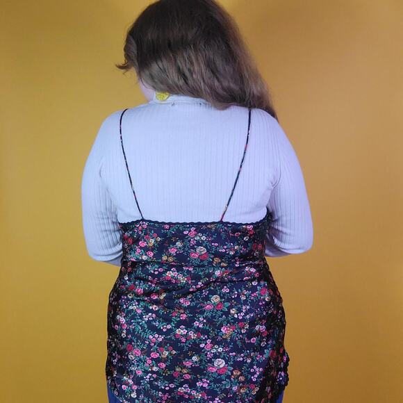 Myonne Black Floral Slip Dress Lace Trim, L - Picture 4 of 4